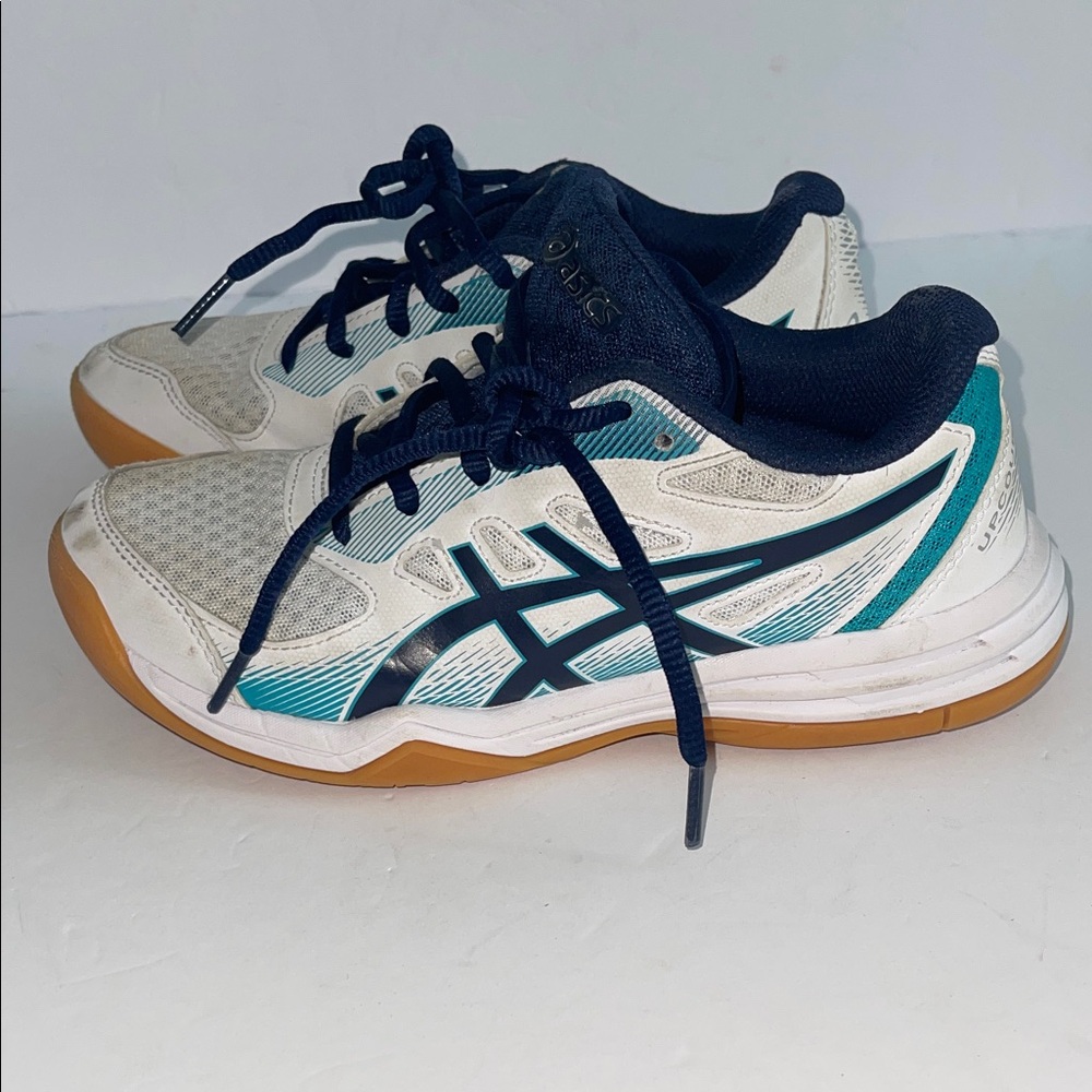 Asics White and Teal Sneakers with Black and Brown Accents